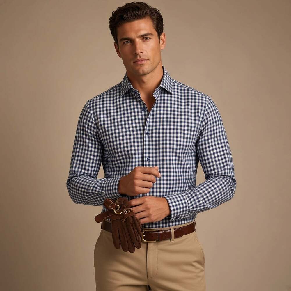 Eton Contemporary Dress Shirt Men's 39 15.5 M Navy Gingham Check 100% Cotton